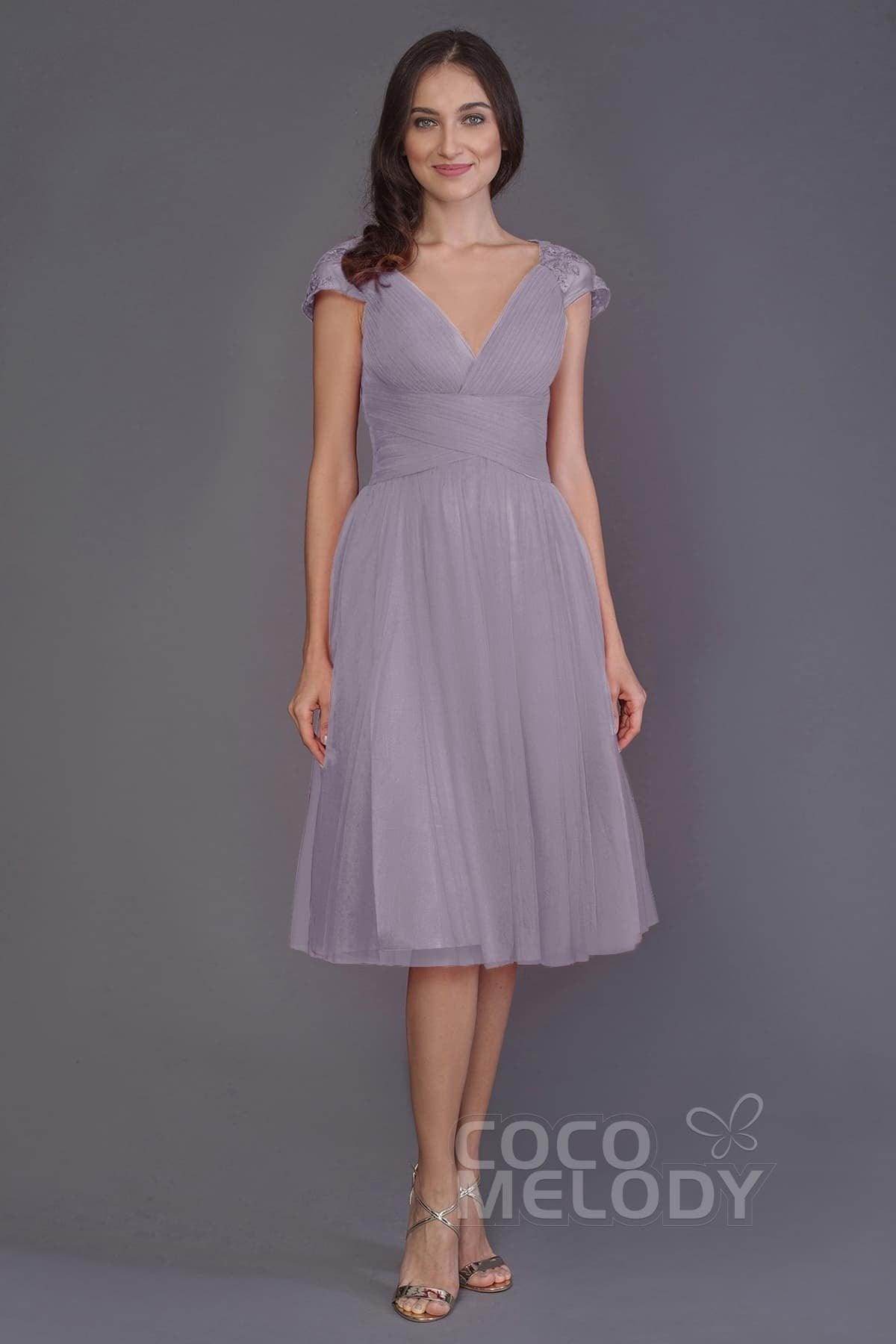 A-Line Knee Length Tulle Bridesmaid Dress PR3515CR - COCOMELODY